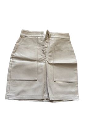 Reserved faux leather Cream Front-Button Mini Skirt with Pockets